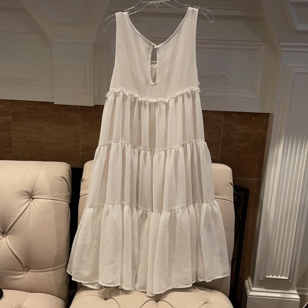 𝅺H&M Conscious Collection Ruffle Cream Muslin water fall Dress - Picture 3 of 9